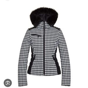 Goldbergh houndstooth Black and White Ski Jacket AND suspenders PANTS !!